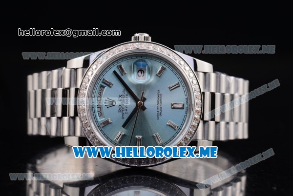 Rolex Day-Date Swiss ETA 2836 Automatic Stainless Steel Case/Bracelet with Blue Dial and Stick Markers Diamonds Bezel (BP) - Click Image to Close